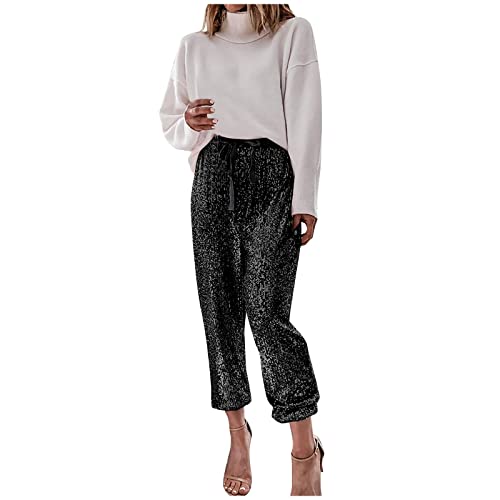 Pailletten Freizeithose, Damen Mode Dünne Hohe Taillen Bleistift Beiläufige Hosen Sport Leggings Party Glitzer Hose Elegant Freizeit Elastischer Sweathose Bund Lang Bleistift Hosen Club Kleidung von Eauptffy