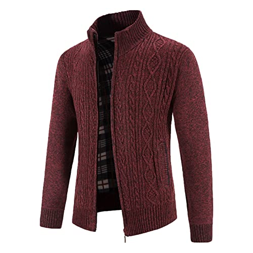 Pullover & Strickjacken für Herren, Cardigan Herren, Strickmantel Zipper Trachtenjacken Fein-Strick Dickere Fleecejacke Hochgeschlossen Warm Winterjacke Klassischer Solide Sweaters Lounge Winter von Eauptffy