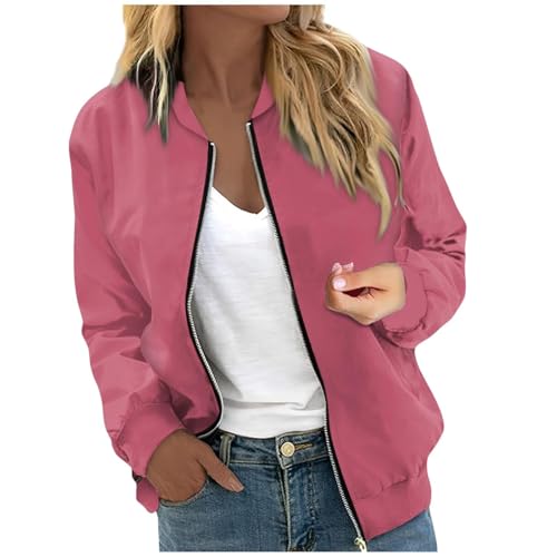 Schwarze Bomberjacke Damen, Blouson Jacke Damen Große Größen, Pilotenjacke Zip Up Langen Ärmeln Fliegerjacke Dünne Weich Sommerjacke Klassisch Solid Bikerjacke Elegante Beiläufig Coat 2024 Ladies von Eauptffy