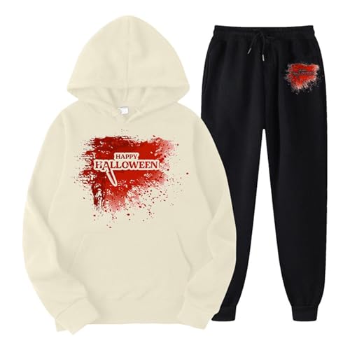 Sportanzug Damen, Kapuzenpulli und Sweathosen, Hoodie Anzug mit Blut Entsetzen Sportanzug Kapuzen 2 Stück Sweatsuit Lockere Lässiger Lounge Set 2024 Modische Streetwear Running von Eauptffy