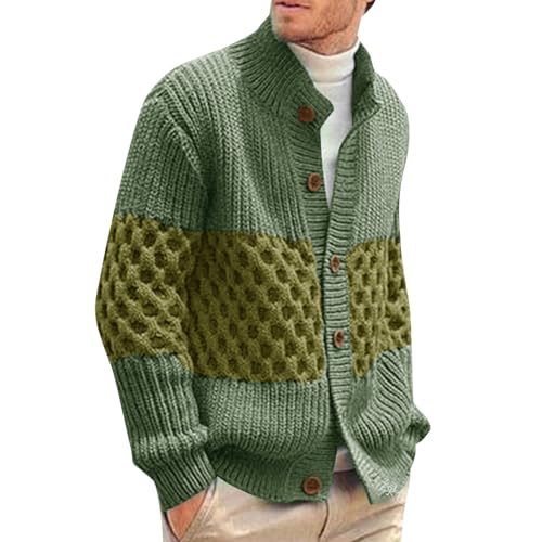 Strickjacke Oktoberfest Herren, Herren Cardigan, Strickcardigan Button Down Strickwaren Stehkragen Warme Sweat-Jacke Klobig Knitted Freizeitjacke Trachten Farbblock Jacken Lässiger Regular Fit von Eauptffy