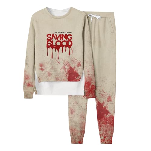 Sweatsuit Damen, Sweatshirt und Sweathosen, Sweatshirt Anzug Horror mit Blutigem Print Trainingsanzug 2 Teiliges Rundhals Tracksuit Set Loose Freizeit Lounge Set Modern Halloween Sportswear Running von Eauptffy