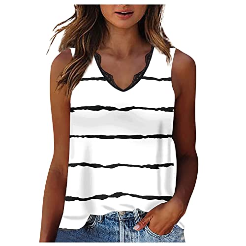 Top Damen Oberteile Sommer Spaghettiträger Frauen Spitzenbesatz Tanktops Gestreifter Blumen V Ausschnitt Lässige Ärmellose Blusen Westen Hemden Sportunterhemd Sequin Trägertops Glänzend Camisole von Eauptffy