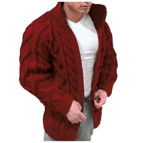 Trachten Jacke, Cardigan Herren Lang, Herrenstrickjacken Knopfleiste Strickpullover Hochgeschlossen Warm Trachtenjanker Gestrickt Klobig Übergangsjacke Schlichter Solid Sweater Freizeit Langarm von Eauptffy