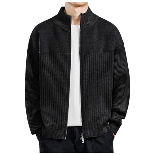 Trachten Strickjacke Herren, Cardigan Herren, Herrenstrickjack Zipper Sweatjacke Dicker Gestrickte Fleecejacken Hochgeschlossener Warm Winterjacken Einfarbig Trachten Jacken Lässige Regular Fit von Eauptffy