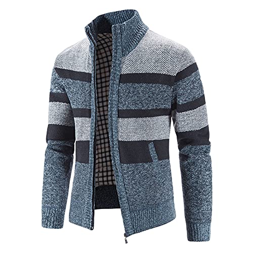 Trachtenjacke Herren, Cardigan Herren, Herrenstrickjacken mit Reißverschluss Trachtenjanker Dicker Feinstrike Strickpullover Stehkragen Warm Winterjacke Schlichter Farbblock Jacke Langarm Lounge von Eauptffy