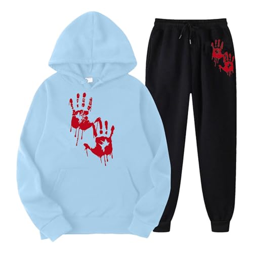 Tracksuit Damen Baggy, Hoodies und Sweathosen, Hoodie Set mit Blutigem Bedrucktes Entsetzen Sportanzug Kapuze 2-Teilig Tracksuit Set Lockere Freizeit Hausanzug Stilvolle 2024 Sport Set Running von Eauptffy