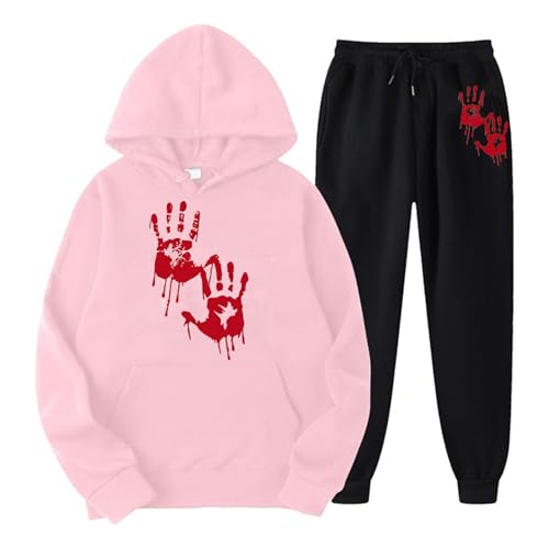 Trainingsanzug Damen Große Größen, Hoodies und Jogginghose, Hoody Set Horror Blutiges Jogginganzug Zweiteiliger Kapuzen Sweatsuit Set Lässige Baggy Freizeitanzug Halloween Stilvolle Activewear Jogger von Eauptffy