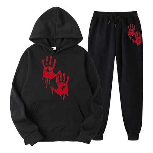 Trainingsanzug Damen Große Größen, Hoodies und Jogginghose, Hoody Set Horror Blutiges Jogginganzug Zweiteiliger Kapuzen Sweatsuit Set Lässige Baggy Freizeitanzug Halloween Stilvolle Activewear Jogger von Eauptffy