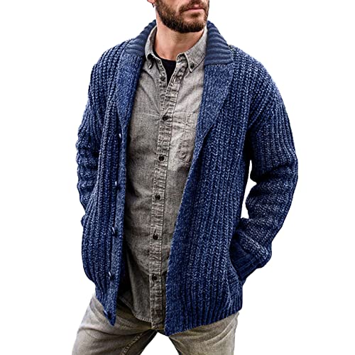 Winter Strickjacke Herren Warm, Herren Cardigan, Strickcardigan Knopfleiste Fleecejacken Warme Reverskragen Sweatjacke Knitted Dicker Freizeitjacken Solid Trachten Pullover Regular Fit Lässiger von Eauptffy