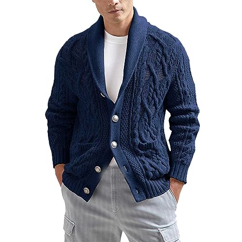 Winter Strickjacke Herren Warm, Herren Cardigan, Strickcardigan mit Knöpfen Fleecejacke Warm Reverskragen Sweatjacke Dicke Gestrickte Freizeit-Jacke Einfarbiges Basic Pullover Regular Fit Lounge von Eauptffy