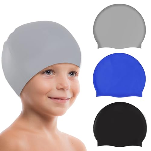 Echehi 3er-Pack Silikon-Badekappe Kinder, Unisex-Badehaube Kinder im Alter von 3–10 Jahren, Badekappe Kinder Wasserdicht für kKrzes/Langes Haar, um das Haar Trocken zu Halten. Schwarz, Blau, Grau Echehi 3er-Pack Silikon-Badekappe Kinder, Unisex-Badehaube Kinder im Alter von 3–10 Jahren, Badekappe Kinder Wasserdicht für kKrzes/Langes Haar, um das Haar Trocken zu Halten. Schwarz, Blau, Grau von Echehi