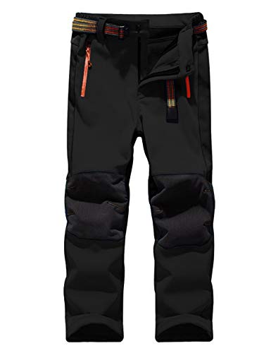 Echinodon Kinder Softshellhose mit Fleecefütterung Hose Wasserabweisend Winddicht Atmungsaktiv Warm Funktionshose Skihose Regenhose Jungen Mädchen Sporthose Wanderhose Schwarz L von Echinodon