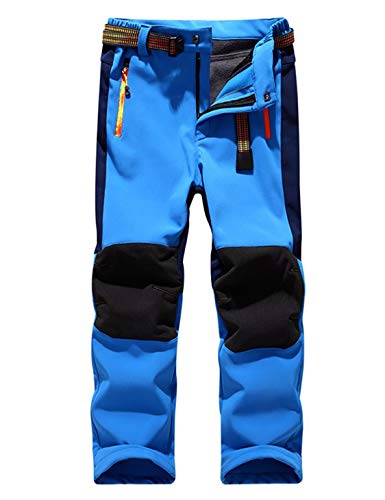 Echinodon Kinder Softshellhose mit Fleecefütterung Wasserdicht Winddicht Atmungsaktiv Warm Funktionshose Skihose Regenhose Jungen Mädchen Sporthose Wanderhose Blau M von Echinodon