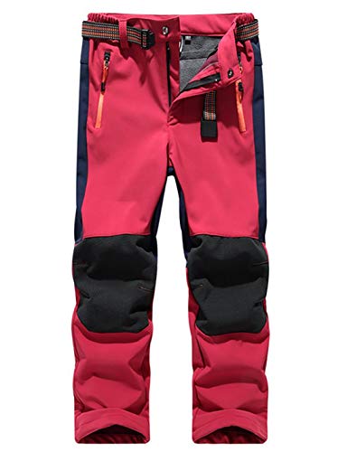 Echinodon Kinder Softshellhose mit Fleecefütterung Wasserdicht Winddicht Atmungsaktiv Warm Funktionshose Skihose Regenhose Jungen Mädchen Sporthose Wanderhose Rot XXL von Echinodon