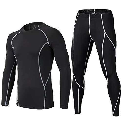 Echinodon Kinder Sportunterwäsche Fußball Kompressionsshirt + Kompressionshose Kompressionsunterwäsche Set Funktionsunterwaesche Set für Fitness Running Fußballtraining Radsport Grau 134/140 von Echinodon