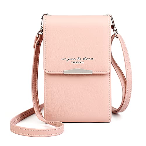 Ecohaso Handytasche mit Geldbörse zum Umhängen, Leder Handy Umhängetasche Kleine Cross-Body Schultertasche zum Umhängen für Handy unter 6,5" mit Kartenfächer Schultergurt (Rosa) von Ecohaso