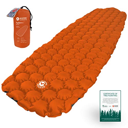 Ecotek Outdoors Hybern8 ultraleichte, aufblasbare Isomatte zum Wandern, Backpacken, Campen – Konturiertes FlexCell-Design – Perfekt für Schlafsäcke, Hängematten von Ecotek