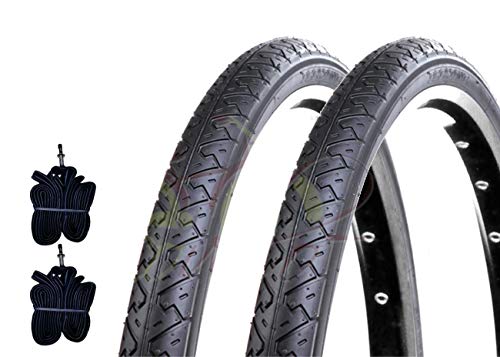 2 Reifen schwarz Slick + 2 Kammern für Fahrrad Fahrrad City Bike Straße 26 x 1.40 (37 – 559) von Ecovelò