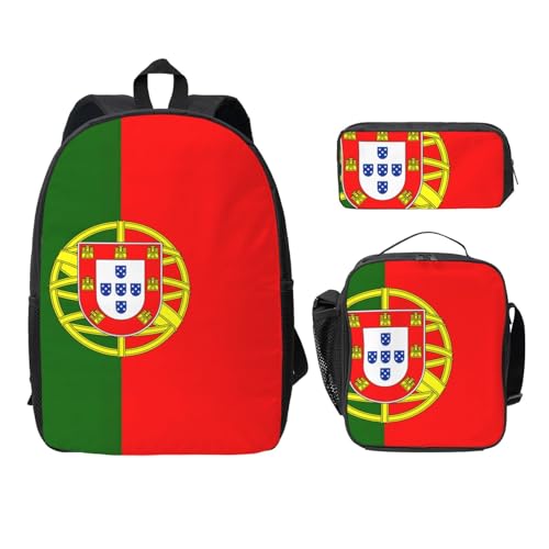 EdWal Rucksack mit portugiesischer Flagge, mit Lunchpaket, Federmäppchen, 3-teilig, leichte Büchertasche für die Mittelschule, Schwarz , Einheitsgröße EdWal Rucksack mit portugiesischer Flagge, mit Lunchpaket, Federmäppchen, 3-teilig, leichte Büchertasche für die Mittelschule, Schwarz , Einheitsgröße von EdWal