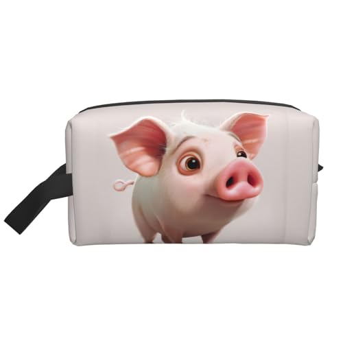 Kulturbeutel mit Cartoon-Schweine-Aufdruck, Kosmetiktasche, geräumige Kapazität, Reise-Kulturbeutel für Damen, weiß, Einheitsgröße von EdWal