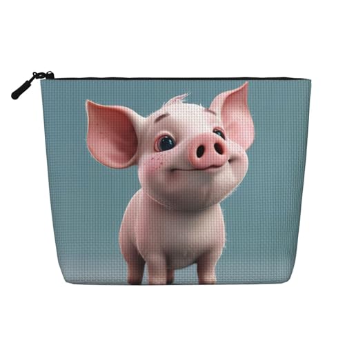 Make-up-Tasche mit Cartoon-Schweine-Druck, tragbare Kosmetiktasche, Kulturbeutel, geräumiger Reise-Make-up-Organizer, Schwarz , Einheitsgröße von EdWal