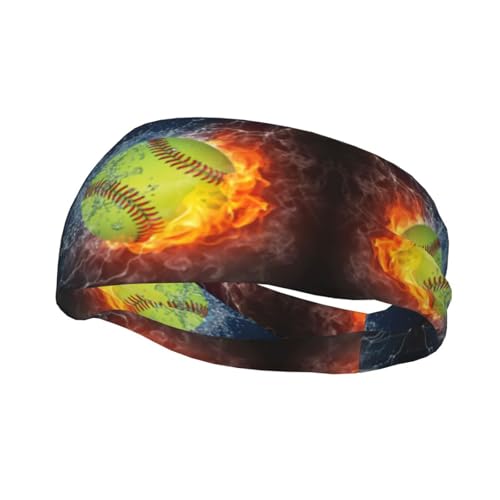 Orangefarbenes Softball-Stirnband mit Baseball-Aufdruck auf Feuer und Wasser, modisches rutschfestes Schweißband, Workout-Stirnbänder für Herren, für Sport, Laufen, Athletik, Yoga von EdWal