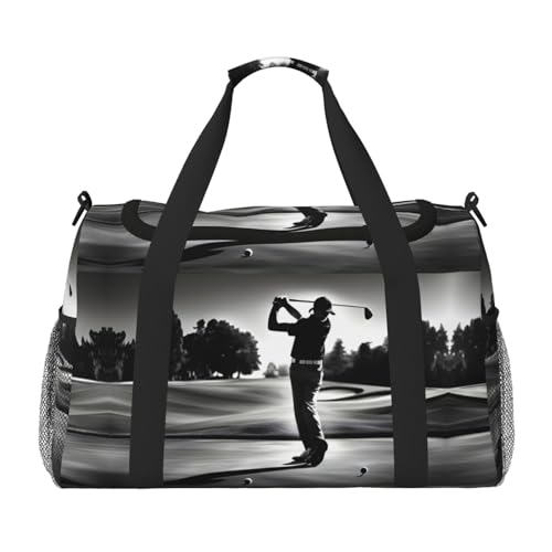 Schwarze und weiße Golf-Druck-Wochenendtasche für Damen, Reisetasche, persönliche Gegenstände, Reisetasche, Gepäcktasche, Reisezubehör, Schwarz , Einheitsgröße von EdWal