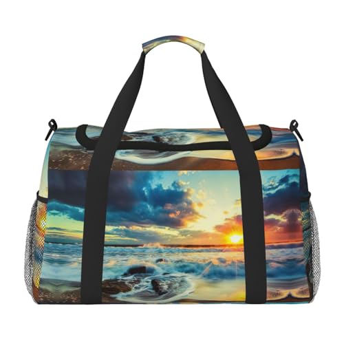 Wochenendtasche mit Sonnenuntergang-Aufdruck, für Damen, Reisetasche, persönliche Gegenstände, Reisetasche, Gepäck, Reisezubehör, Schwarz , Einheitsgröße von EdWal