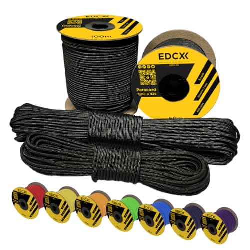 EDCX 3mm Nylon Paracord 425 (50 und 100m) - Typ II, 100% Nylonseil, 3 Litzen Seil, 3mm Nylonseil in vielen Farben| Solid Color (Black, 100 m) von EdcX