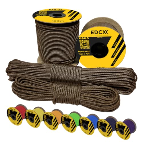 EDCX 3mm Nylon Paracord 425 (50 und 100m) - Typ II, 100% Nylonseil, 3 Litzen Seil, 3mm Nylonseil in vielen Farben| Solid Color (Chocolate, 50 m) von EdcX