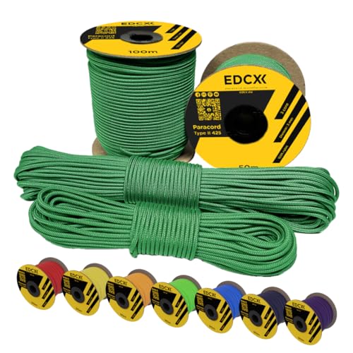 EDCX 3mm Nylon Paracord 425 (50 und 100m) - Typ II, 100% Nylonseil, 3 Litzen Seil, 3mm Nylonseil in vielen Farben| Solid Color (Green, 50 m) von EdcX