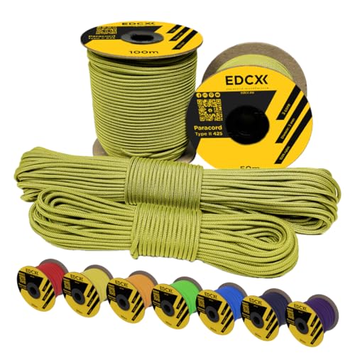 EDCX 3mm Nylon Paracord 425 (50 und 100m) - Typ II, 100% Nylonseil, 3 Litzen Seil, 3mm Nylonseil in vielen Farben| Solid Color (Yellow, 50 m) von EdcX