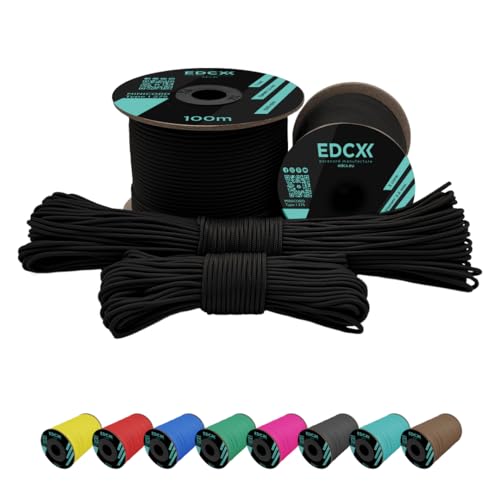 EdcX 2 mm Nylon Paracord 275 (50 und 100 m) – 100% Nylonseil, 3-adrige Schnur, Nylonschnur 2 mm in vielen Farben (Black, 100 m) von EdcX