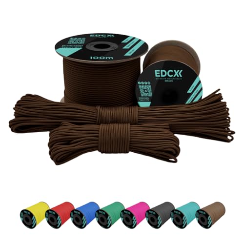 EdcX 2 mm Nylon Paracord 275 (50 und 100 m) – 100% Nylonseil, 3-adrige Schnur, Nylonschnur 2 mm in vielen Farben (Chocolate, 100 m) von EdcX
