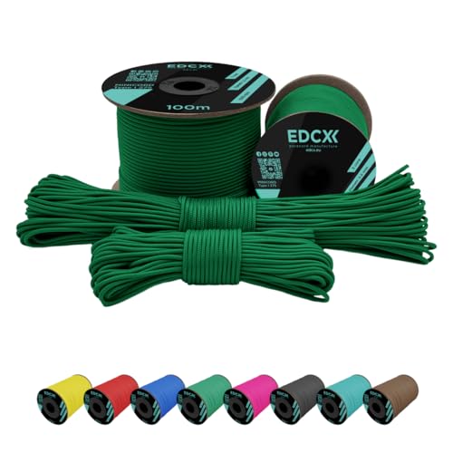 EdcX 2 mm Nylon Paracord 275 (50 und 100 m) – 100% Nylonseil, 3-adrige Schnur, Nylonschnur 2 mm in vielen Farben (Green, 100 m) von EdcX
