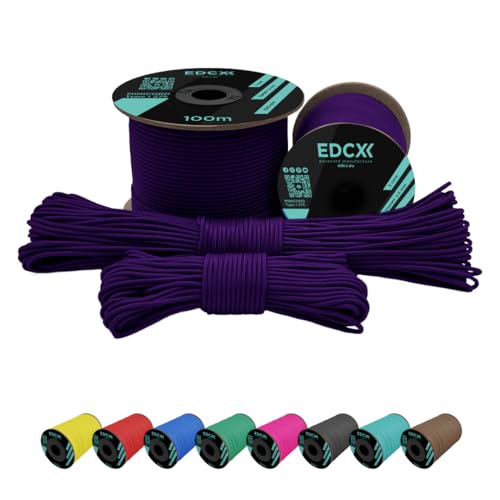 EdcX 2 mm Nylon Paracord 275 (50 und 100 m) – 100% Nylonseil, 3-adrige Schnur, Nylonschnur 2 mm in vielen Farben (Purple, 50 m) von EdcX