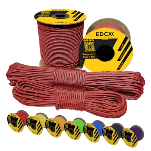 EdcX 3 mm Nylon Paracord 425 (15, 30, 50 and 100m) – 3 mm Type II, 100% Nylon Rope, 3 Strand Rope, 3 mm Nylon Rope in Many Colors (Red, 15 m) von EdcX