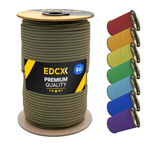 EDCX 4 mm Nylon Paracord 550 100 m (330 Fuß) – Typ III, 100% Nylonseil, 7-strängiges Seil, 4 mm Nylonseil in Volltonfarben (Light Khaki, 100 m) von EdcX