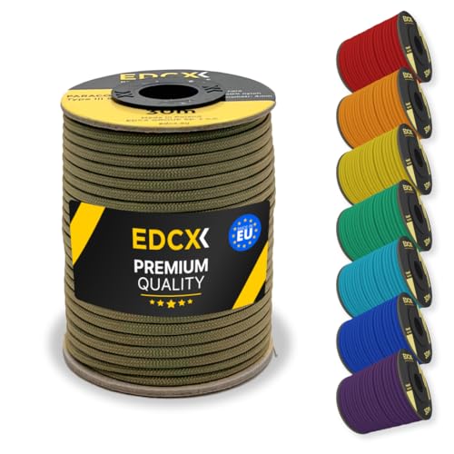 EdcX 4 mm Nylon Paracord 550 30 m (100 Fuß) – Typ III, 100% Nylonseil, 7-strängiges Seil, 4 mm Nylonseil in Volltonfarben (Light Khaki, 30 m) von EdcX