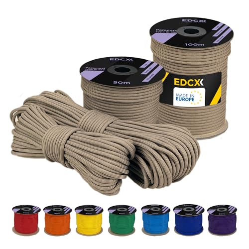 EdcX 4 mm Polyester Paracord 550 25+ Farben (15, 30 und 50 m) – Typ III, 100% Nylonseil, 7 Litzen Seil, 4mm Nylonseil in vielen Farben | Solid Colors (Beige, 15 m) von EdcX
