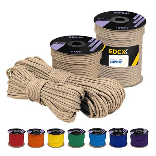 EdcX 4 mm Polyester Paracord 550 25+ Farben (15, 30 und 50 m) – Typ III, 100% Nylonseil, 7 Litzen Seil, 4mm Nylonseil in vielen Farben | Solid Colors (Mountain Echo, 50 m) von EdcX
