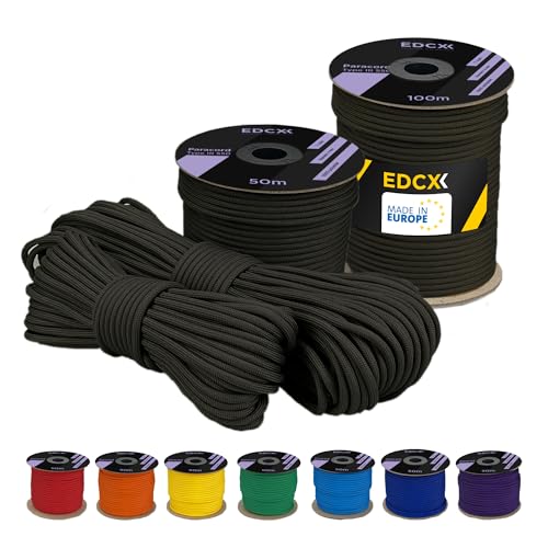 EdcX 4 mm Polyester Paracord 550 25+ Farben (15, 30 und 50 m) – Typ III, 100% Nylonseil, 7 Litzen Seil, 4mm Nylonseil in vielen Farben | Solid Colors (Olive, 30 m) von EdcX