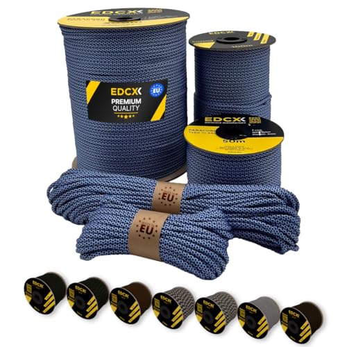 EdcX Paracord 4 mm, 20+ Militärfarben (15 m, 30 m, 50 m, 100 m, 300 m) |Ideal zum Basteln, Camping, Outdoor | 100% Nylonseil 4 mm | Taktische Kordel 550 Typ III (White Blue Snake, 100 m) von EdcX