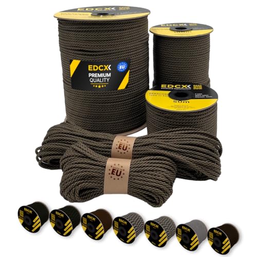 EdcX Paracord 4 mm, 20+ Militärfarben (15 m, 30 m, 50 m, 100 m, 300 m) | Ideal zum Basteln, Camping, Outdoor | 100% Nylonseil 4 mm | Taktische Kordel 550 Typ III (Headshot, 50 m) von EdcX