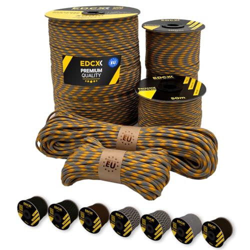 EdcX Paracord 4 mm, 20+ Militärfarben (15 m, 30 m, 50 m, 100 m, 300 m) |Ideal zum Basteln, Camping, Outdoor | 100% Nylonseil 4 mm | Taktische Kordel 550 Typ III (Huntin Season, 100 m) von EdcX