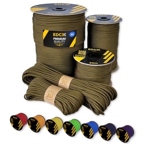 EdcX Paracord 4 mm, 35+ Volltonfarben (10 m, 15 m, 30 m, 50 m, 100 m, 300 m) | Ideal zum Basteln, Camping, Outdoor | 100% Nylonseil 4 mm| Taktische Schnur 550 Typ III (Bronze, 50 m) von EdcX