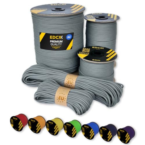 EdcX Paracord 4 mm, 35+ Volltonfarben (10 m, 15 m, 30 m, 50 m, 100 m, 300 m) | Ideal zum Basteln, Camping, Outdoor | 100% Nylonseil 4 mm| Taktische Schnur 550 Typ III (Dark Gray, 15 m) von EdcX