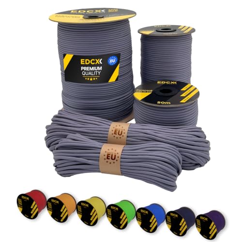 EdcX Paracord 4 mm, 35+ Volltonfarben (10 m, 15 m, 30 m, 50 m, 100 m, 300 m) | Ideal zum Basteln, Camping, Outdoor | 100% Nylonseil 4 mm| Taktische Schnur 550 Typ III (Shark, 15 m) von EdcX