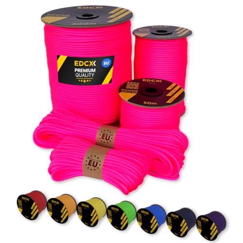 EdcX Paracord 4 mm, 35+ Volltonfarben (10 m, 15 m, 30 m, 50 m, 100 m, 300 m) | Ideal zum Basteln, Camping, Outdoor | 100% Nylonseil 4 mm| Taktische Schnur 550 Typ III (Sofit Pink, 15 m) von EdcX